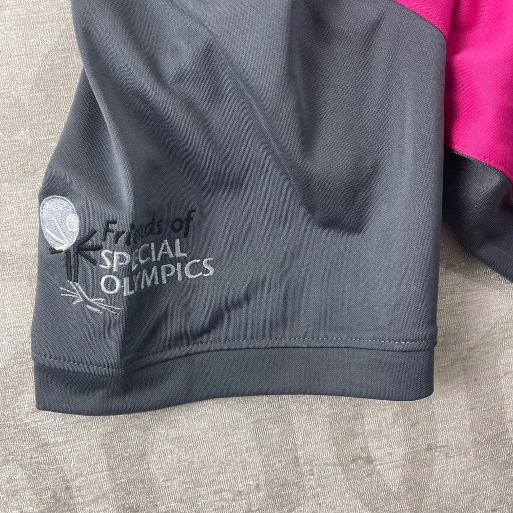 Nike Golf Dri-FIT Polo Shirt Mens Medium Pink Grey‎ Colorblock Special Olympics